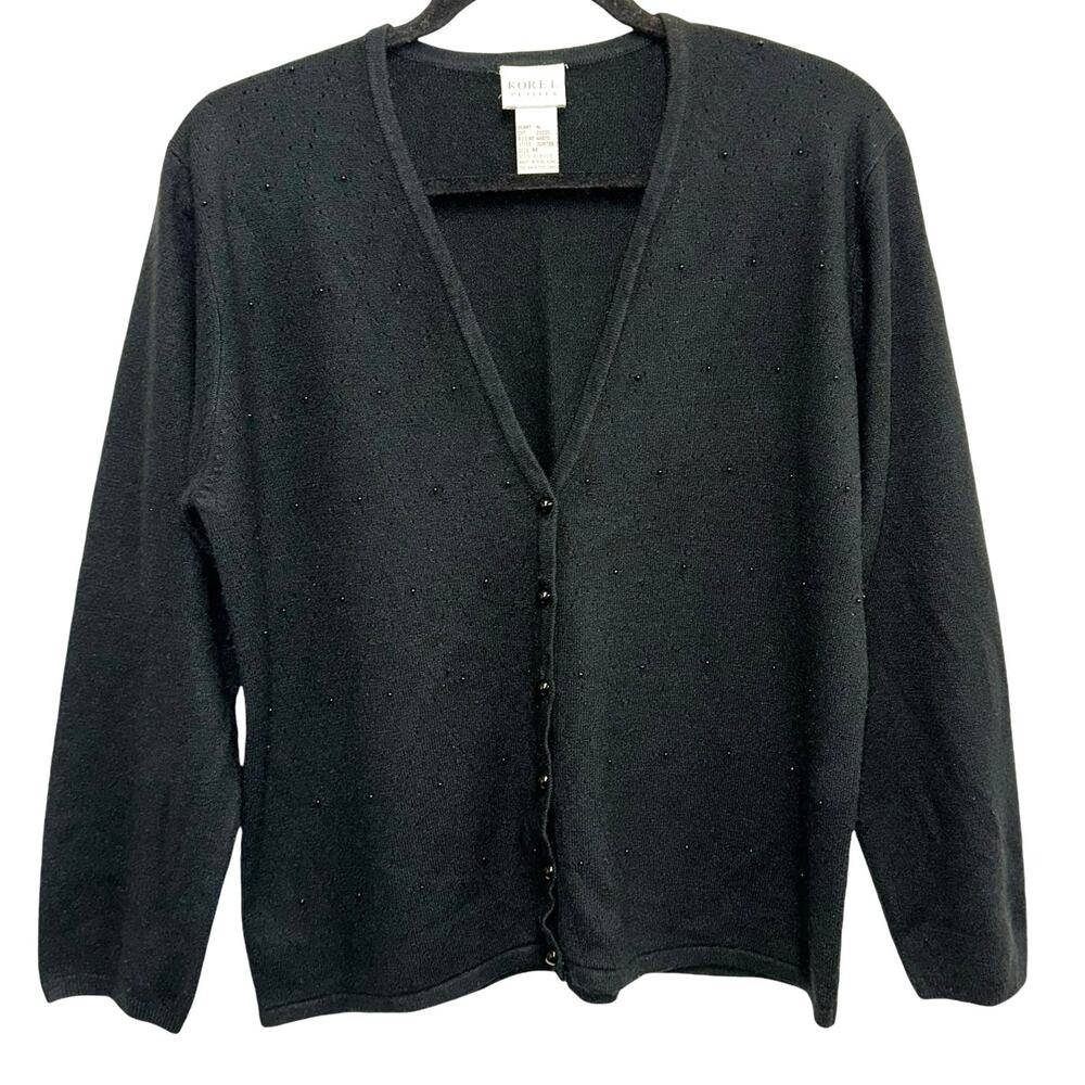 Vintage Koret Petites Beaded Cardigan Medium‎ Petite Black Button Front Sweater